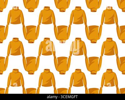 Modèle sans couture avec chandails à col roulé jaunes sur fond blanc. Vêtements d'automne. Fond de vecteur de dessin animé. Illustration de Vecteur