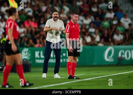 Elche, Espagne. 18 août 2025. ELCHE, ESPAGNE - 18 AOÛT : Eder Sarabia entraîneur-chef de Elche CF réagit au match LaLiga EA Sports entre Elche CF et Real Betis Balompie au stade Manuel Martinez Valero le 18 août 2025 à Elche, Espagne. (Photo de Francisco Macia/photo Players images/Magara Press) crédit : Magara Press SL/Alamy Live News Banque D'Images