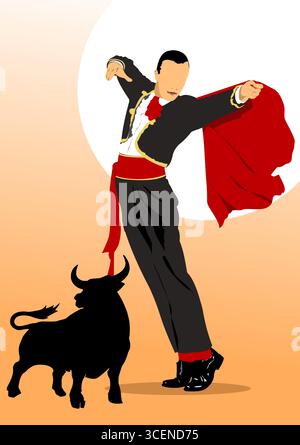 Jeune homme dansant le flamenco. Illustration vectorielle 3d dessinée à la main Illustration de Vecteur