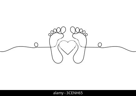 Dessin d'une ligne de deux pieds avec semelle de pied de coeur Illustration de Vecteur