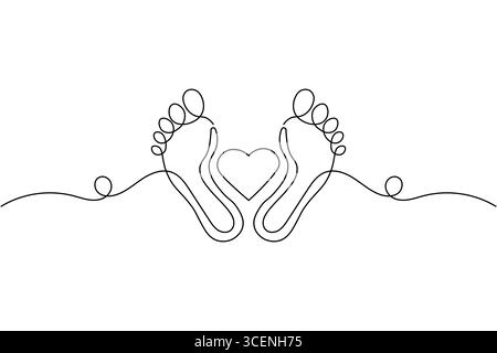 Dessin d'une ligne de deux pieds et semelle de pied de coeur Illustration de Vecteur