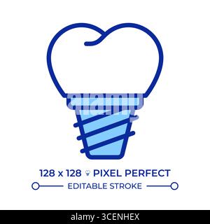 Icône de couleur de ligne parfaite de pixel d'implant dentaire Illustration de Vecteur