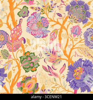 Motif fantaisie sans couture botanique coloré Illustration de Vecteur