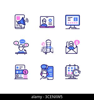 Blogs et contenu - ensemble d'icônes de style de conception de ligne moderne Illustration de Vecteur