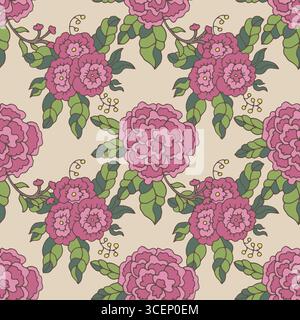 Motif floral sans couture pivoine rose Illustration de Vecteur