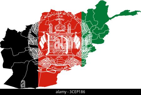 Carte de l'Afghanistan avec drapeau national – illustration vectorielle du contour du pays et symbole pour la géographie, les voyages et l'éducation Illustration de Vecteur