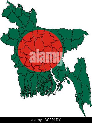 Carte du Bangladesh avec drapeau national – illustration vectorielle des contours du pays et symbole pour la géographie, les voyages et l'éducation Illustration de Vecteur
