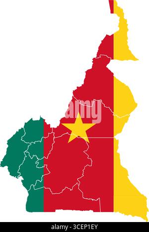 Carte du Cameroun avec drapeau national – illustration vectorielle des contours du pays et symbole pour la géographie, les voyages et l'éducation Illustration de Vecteur