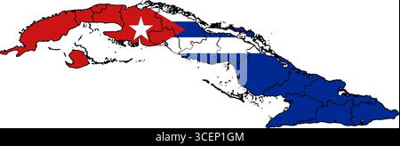Carte de Cuba avec drapeau national – illustration vectorielle des contours du pays et symbole pour la géographie, les voyages et l'éducation Illustration de Vecteur