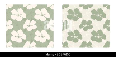 Fleurs motifs camomille ensemble dans des couleurs pastel dans des couleurs vert crème clair. Silhouette empreinte rose fleurs de hanche ou camomille. Fond textile. Illustration vectorielle Illustration de Vecteur