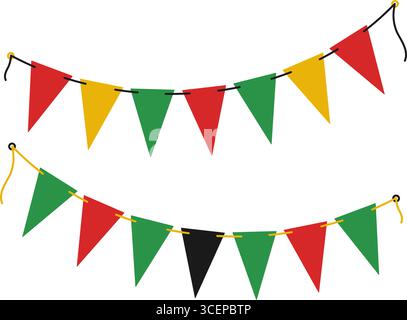 Guirlande Pennant triangulaire. Kwanzaa Holiday élément de design festif dans un ensemble de teintes africaines traditionnelles. Illustration vectorielle isolée Kwanza cartes de voeux promo bannière, dépliant, étiquette, étiquette de prix, affiche Illustration de Vecteur