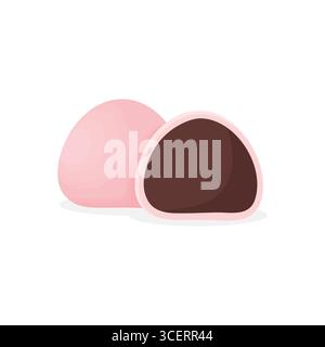 Mochi Daifuku isolé sur fond blanc. Dessert de dessin animé de gâteau de riz sucré japonais avec adzuki. Illustration vectorielle Illustration de Vecteur