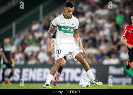 Elche, Espagne. 18 août 2025. Alvaro RODRIGUEZ d'Elche CF lors du match de football de la Liga entre Elche CF et Real Betis Balompie le 18 août 2025 à l'Estadio Manuel Martinez Valero à Elche, Espagne - photo Matthieu Mirville (Omar Arnau)/DPPI crédit : DPPI Media/Alamy Live News Banque D'Images