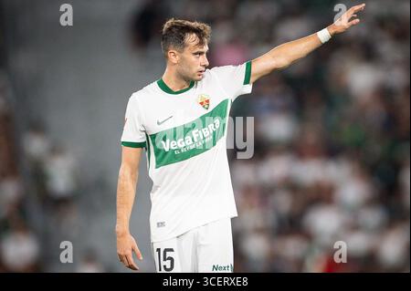 Elche, Espagne. 18 août 2025. Alvaro NUNEZ d'Elche CF lors du match de football de la Liga entre Elche CF et Real Betis Balompie le 18 août 2025 à l'Estadio Manuel Martinez Valero à Elche, Espagne - photo Matthieu Mirville (Omar Arnau)/DPPI crédit : DPPI Media/Alamy Live News Banque D'Images