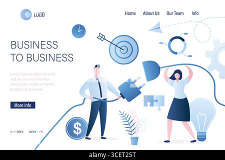 Modèle de page d'accueil B2B concept. Connexion professionnelle. Hommes d'affaires avec des fils. Travail d'équipe, démarrage et fond de coopération. Hommes d'affaires et el Illustration de Vecteur