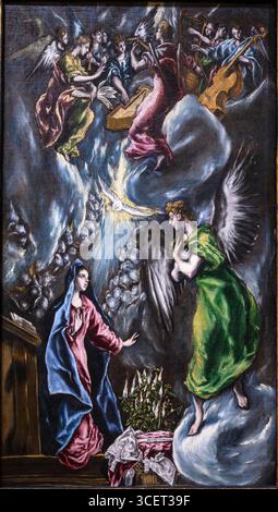 EL GRECO 1541-1614. L'Annonciation 1597-1600. Huile sur toile. L'une des deux plus petites versions réalisées par l'artiste pour l'église de la Encarnacion au Banque D'Images