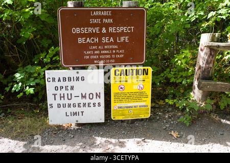 Signes Larrabee State Park, 245, route de Chuckanut Bellingham, Whatcom County, Washington, USA Banque D'Images