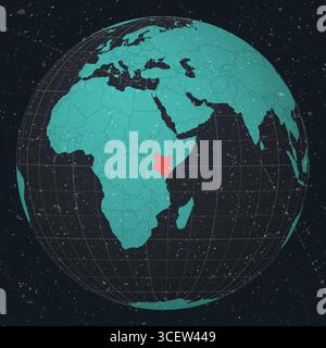 République du Kenya sur Globe. Look vintage avec texture grunge rayée. Vue du pays sur la carte du monde dans la palette de couleurs Turquoise charbon foncé. Illustration de Vecteur
