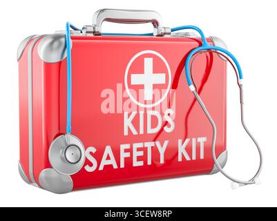 Kit de sécurité pour enfants avec stéthoscope. Rendu 3D isolé sur fond blanc Banque D'Images