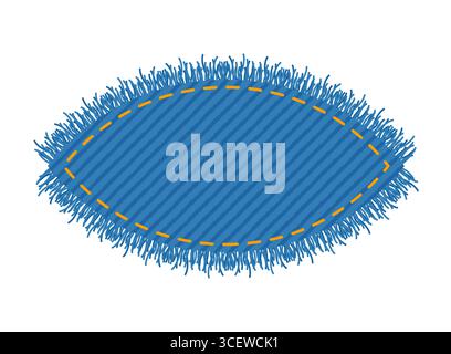Patch denim forme d'oeil de lentille avec coutures couture déchiré bords effilochés Jean étiquette illustration de mode. Modèle de couleur bleue de vêtement plat isolé sur fond blanc Illustration de Vecteur