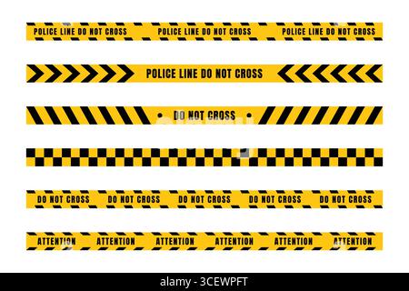 Ensemble de bandes d'avertissement jaunes, ligne de police et bande d'attention Illustration de Vecteur