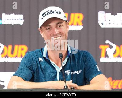 Atlanta, Géorgie, États-Unis. 19 août 2025. Justin Thomas (États-Unis) s’adresse aux médias avant le championnat du CIRCUIT 2025 à East Lake Golf Club. (Crédit image : © Debby Wong/ZUMA Press Wire) USAGE ÉDITORIAL SEULEMENT ! Non destiné à UN USAGE commercial ! Banque D'Images