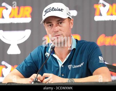 Atlanta, Géorgie, États-Unis. 19 août 2025. Justin Thomas (États-Unis) s’adresse aux médias avant le championnat du CIRCUIT 2025 à East Lake Golf Club. (Crédit image : © Debby Wong/ZUMA Press Wire) USAGE ÉDITORIAL SEULEMENT ! Non destiné à UN USAGE commercial ! Banque D'Images