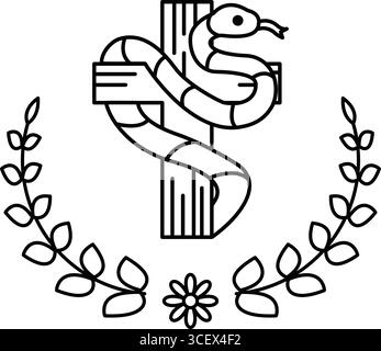 Une croix est dessinée avec un serpent enroulé autour d'elle. L'image a un thème religieux, et le serpent est souvent associé au mal ou à la tentation Illustration de Vecteur