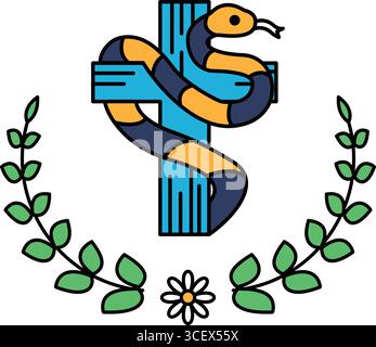 Une croix est dessinée avec un serpent enroulé autour d'elle. L'image a un thème religieux, et le serpent est souvent associé au mal ou à la tentation Illustration de Vecteur