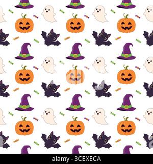 Modèle sans couture d'Halloween avec des icônes effrayantes Illustration de Vecteur