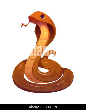 Serpent cobra de dessin animé avec un corps enroulé, capot relevé et languette pivotante. Animal reptile vectoriel isolé, actif d'icône de jeu de l'Égypte ancienne, symbole égyptien vintage de la faune, de la jungle ou du danger Illustration de Vecteur