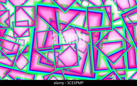 Motif de cadre carré géométrique chaotique éclatant orchidée, citron vert et bleu Banque D'Images