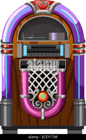 Design de juke-box classique dans un style vectoriel vibrant, avec des couleurs audacieuses et des détails complexes, parfait pour les projets sur le thème vintage Illustration de Vecteur