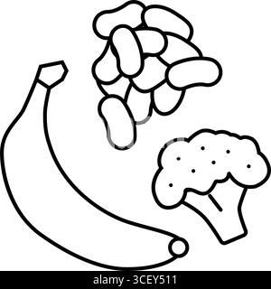 illustration vectorielle d'icône de ligne de diarrhée de riz de bananes riches en fibres Illustration de Vecteur