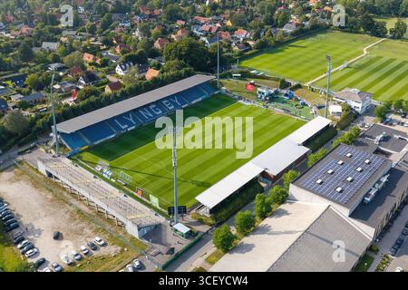 Lyngby, Danemark. 19 août 2025. Le Lyngby Stadion vu au Betinia Liga match entre Lyngby BK et Hilleroed à Lyngby. Crédit : Gonzales photo/Alamy Live News Banque D'Images