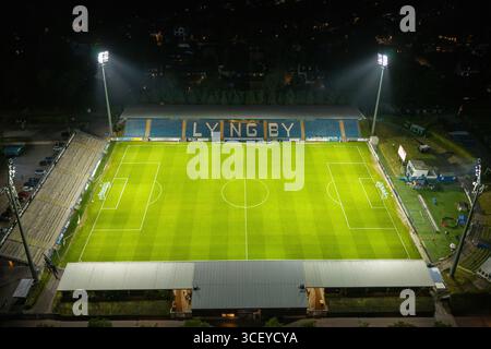 Lyngby, Danemark. 19 août 2025. Le Lyngby Stadion vu au Betinia Liga match entre Lyngby BK et Hilleroed à Lyngby. Crédit : Gonzales photo/Alamy Live News Banque D'Images