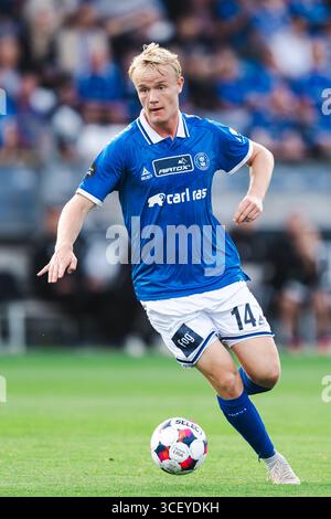 Lyngby, Danemark. 19 août 2025. Lauge Sandgrav (14 ans) de Lyngby BK vu lors du match de Betinia Liga entre Lyngby BK et Hilleroed au Lyngby Stadion à Lyngby. Crédit : Gonzales photo/Alamy Live News Banque D'Images