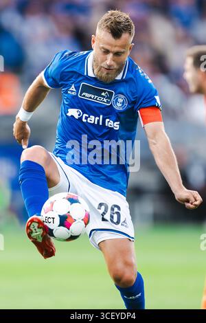 Lyngby, Danemark. 19 août 2025. Frederik Gytkjaer (26) de Lyngby BK vu lors du match de Betinia Liga entre Lyngby BK et Hilleroed au Lyngby Stadion à Lyngby. Crédit : Gonzales photo/Alamy Live News Banque D'Images