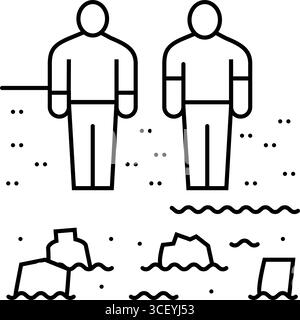 illustration vectorielle d'icône de ligne d'étang contaminée par les enfants Illustration de Vecteur