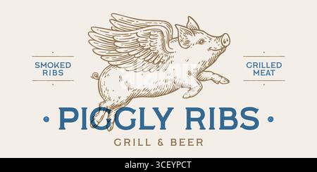 Fly piggly, cochon, porcelet avec des ailes Illustration de Vecteur
