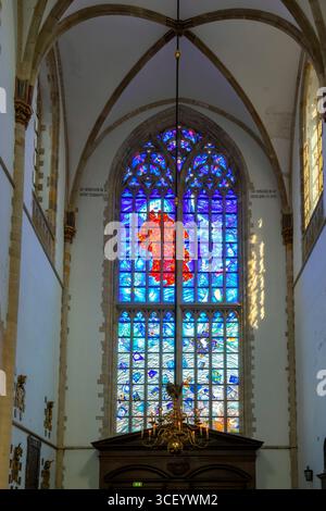 Le vitrail du transept du Nord réalisé par Michel van Overbeeke en 2008 et intitulé 'paix et tolérance'. Bavokerk (église) Haarlem. Banque D'Images