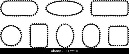 Cadre avec bord de lacet. Bordure avec motif festonné. Ensemble d'ornements classiques vectoriels noirs isolés sur fond blanc. Illustration de Vecteur