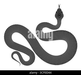 Silhouette de serpent noir sur fond blanc. Illustration vectorielle isolée de serpent enroulé dans un design minimaliste Illustration de Vecteur