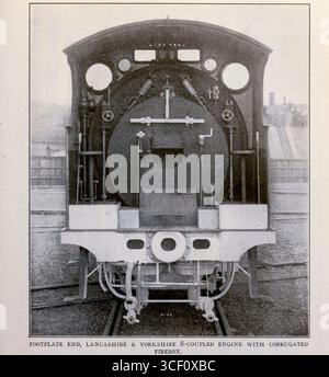 EXTRÉMITÉ DE LA PLAQUE DE PIED, MOTEUR LANCASHIRE & YORKSHIRE À 8 COUPLÉS AVEC CHAMBRE DE COMBUSTION ONDULÉE. DE L'ARTICLE CARACTÉRISTIQUES SPÉCIALES DANS LA CONCEPTION DES CHAUDIÈRES DE LOCOMOTIVE ET DES FOYERS. Par Charles S. Lake. Tiré de l'Engineering Magazine consacré au progrès industriel volume XXVI octobre 1903 - mars 1904 The Engineering Magazine Co Banque D'Images