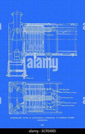 SURCHAUFFEUR MONTÉ SUR LA LOCOMOTIVE EXPRESS À 10 ROUES DU LANCASHIRE & YORKSHIRE. DE L'ARTICLE CARACTÉRISTIQUES SPÉCIALES DANS LA CONCEPTION DES CHAUDIÈRES DE LOCOMOTIVE ET DES FOYERS. Par Charles S. Lake. Tiré de l'Engineering Magazine consacré au progrès industriel volume XXVI octobre 1903 - mars 1904 The Engineering Magazine Co Banque D'Images