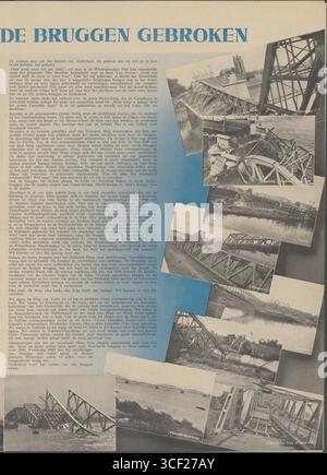 Le 2 mai 1945, Victorie rapporte la destruction de ponts aux pays-Bas, résultat direct des combats intenses au cours des dernières phases de la seconde Guerre mondiale, marquant un rappel physique de la dévastation. Banque D'Images