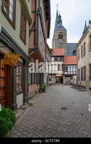 Maisons à colombages dans la vieille ville de Quedlinburg en Saxe-Anhalt, Allemagne Banque D'Images