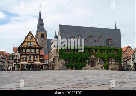 Maisons à colombages dans la vieille ville de Quedlinburg en Saxe-Anhalt, Allemagne Banque D'Images