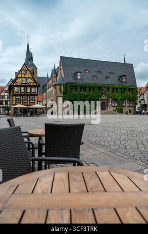 Maisons à colombages dans la vieille ville de Quedlinburg en Saxe-Anhalt, Allemagne Banque D'Images