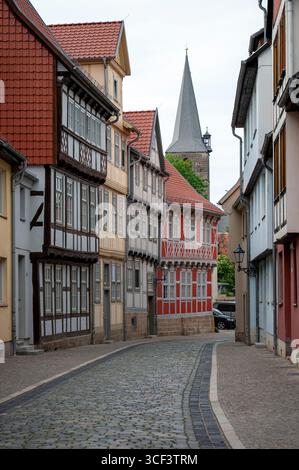 Maisons à colombages dans la vieille ville de Quedlinburg en Saxe-Anhalt, Allemagne Banque D'Images